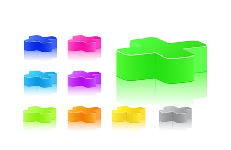 Plus Sign Icon Set in Different Colors. Vector Illustration Isolated on White Backgroundのイラスト素材