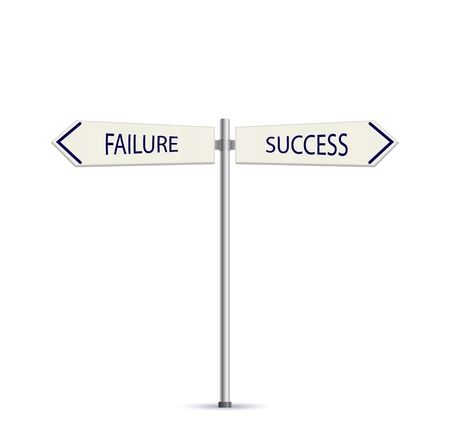 Success and Failure Arrow Road Sign Concept Isolated on White Backgroundのイラスト素材