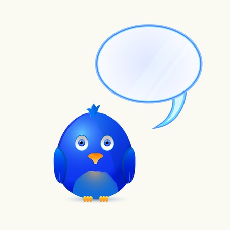 Blue Bird with Bubble Chat Box Icon. Vector Illustration Isolated on White Backgroundのイラスト素材