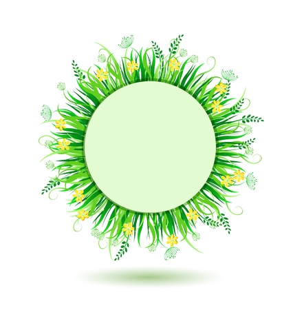 Beautiful Green Round Frame. Vector Illustration of Grass in Circle Isolated on white Backgroundのイラスト素材