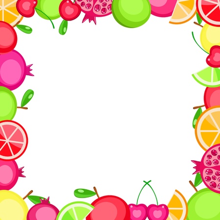 colorful vector fruits frame - apple orange cherry pomegranate - on white backgroundのイラスト素材