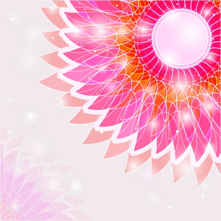Bright Glowing Big Flower Half on Invitation Card  Shiny Vector Backgroundのイラスト素材