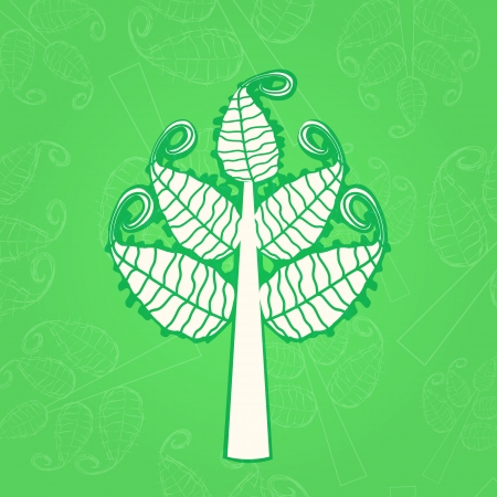 White Tree with Large Swirl Leaves on Green Background  Vector Illustrationのイラスト素材