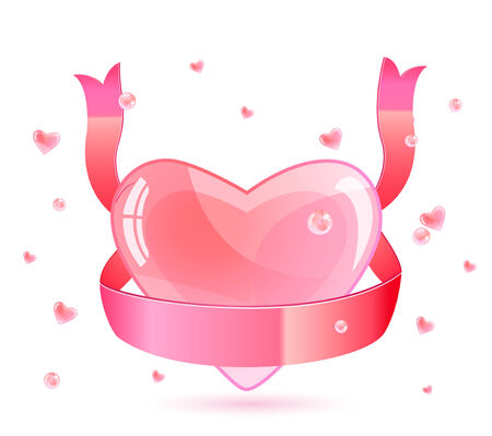 Pink Heart and Ribbon Isolated on White Illustration for Valentine Dayのイラスト素材