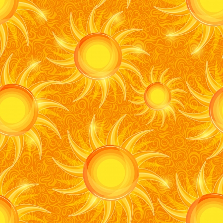 Seamless Pattern with Shiny Bright Yellow Sun on Orangeのイラスト素材