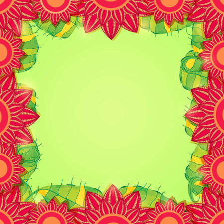 Floral Frame Illustration of Leaves and Red Flowersのイラスト素材
