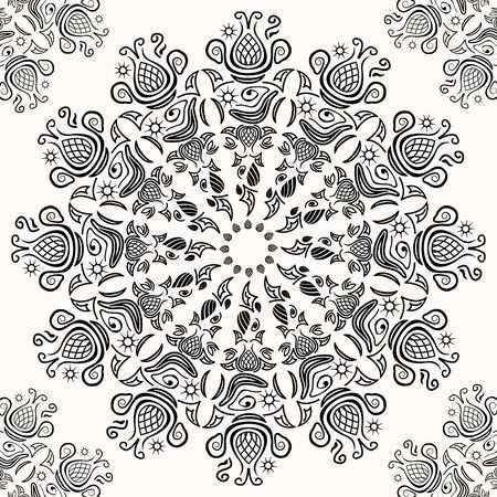 Vintage Black White Lacy Decoration Patternのイラスト素材