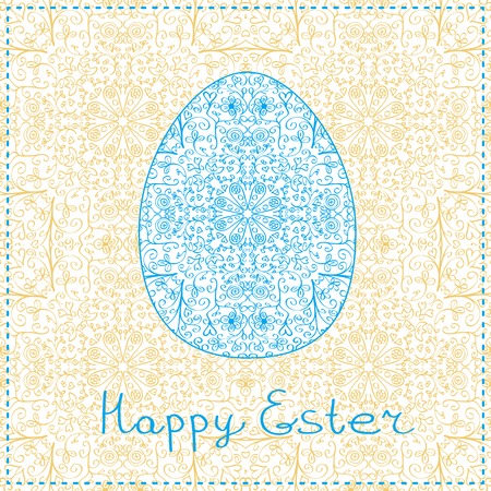 Blue Easter Egg Silhouette with Abstract Pattern. Vector Illustrationのイラスト素材