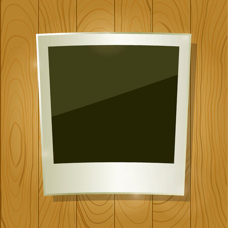 Instant Photo Frame on Wooden Board. Background Textureのイラスト素材
