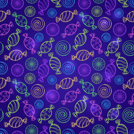 Blue Candy Silhouette Seamless Pattern on Dark Backgroundのイラスト素材