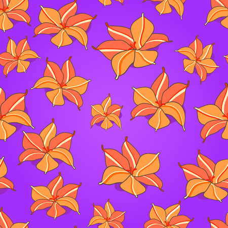 Orange flowers on Purple Seamless Pattern. Vector Floral Illustrationのイラスト素材