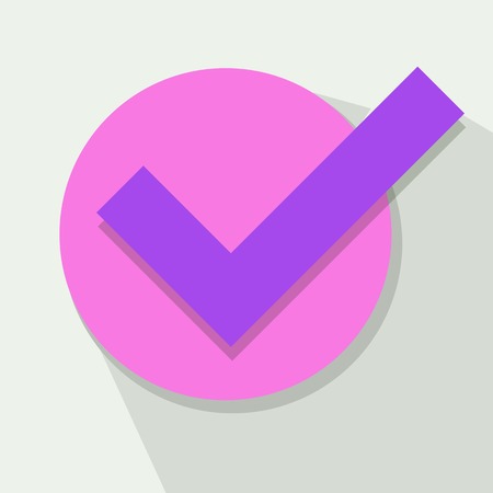 Purple Check Mark in Falt Design. Approval Concept Illustrationのイラスト素材