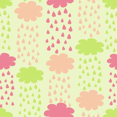 Cartoon Seamless Pattern with Rainy Clouds Background