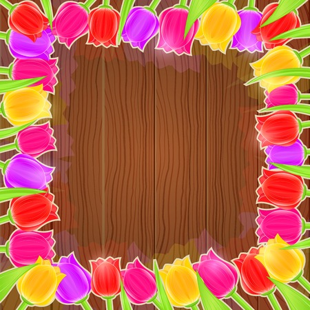 Bright Beautiful Tulip Flower Frame on Dark Wood Backgroundのイラスト素材