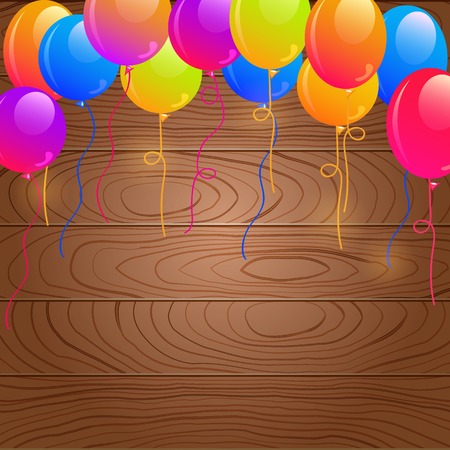Bright Birthday Balloons on Wooden Background Invitation Cardのイラスト素材