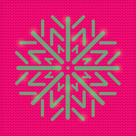 Christmas Knitted Pattern with Paper Snowflake Element. New Year Invitation Card with Copy Spaceのイラスト素材