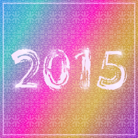 White Shiny Neon 2015 Letters Sign on Colorful Stripe New Year Backgroundのイラスト素材