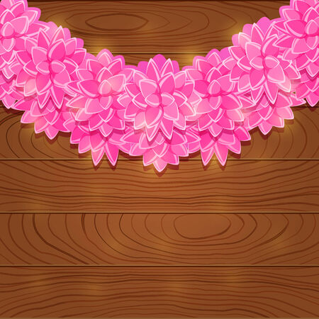 Wooden Invitation Card with Round Flower Decoration. Vector Illustrationのイラスト素材