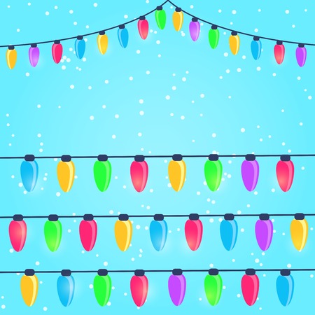 Colorful New Year and Christmas Light Bulbs on Snow Backgroundのイラスト素材