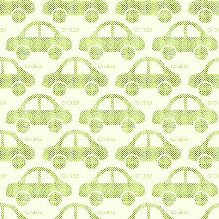 Light Green Eco Car Seamless Pattern. Vector Illustration of Earth Protection Conceptのイラスト素材