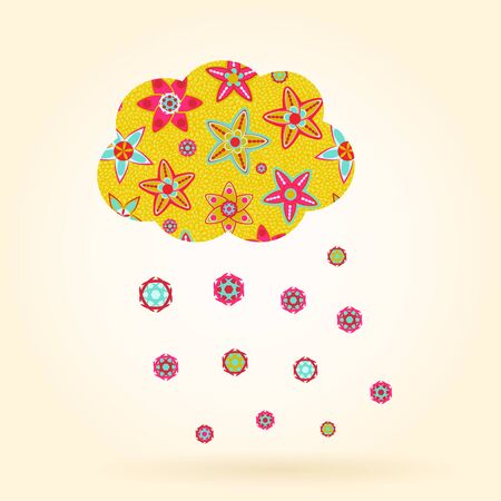 Cloud of Flowers with Rain Drops. Vector Illustrationのイラスト素材