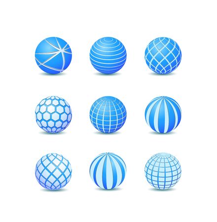 Set of Blue Abstract Round Stripe Ball Icons. Vector Illustrationのイラスト素材