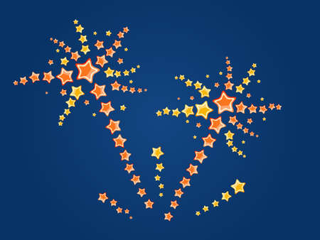 Illustration of Firework with Yellow and Red Stars on Blue Backgroundのイラスト素材