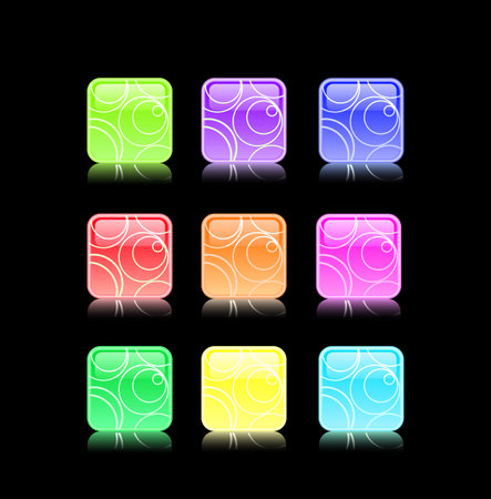 shiny button icon set with circle pattern isolated on black backgroundのイラスト素材
