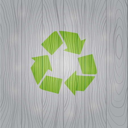Recycle Icon Sign with Reflection on Gray Wooden Background. Go Green Eco Pattern Isolated. Ecology concept.のイラスト素材
