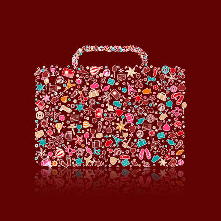 Colorful Luggage Icon Composed from Silhouettes. Vector Travel Conceptのイラスト素材