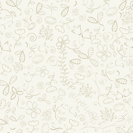 Vector Flower Silhouettes Over White Seamless Backgroundのイラスト素材