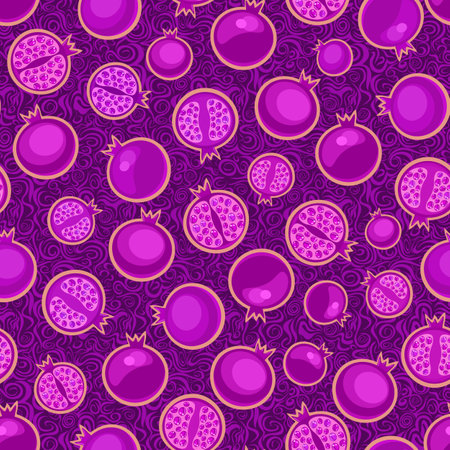 Purple Seamless Pattern with Violet Pomegranates on Dark Wine Red Backgroundのイラスト素材