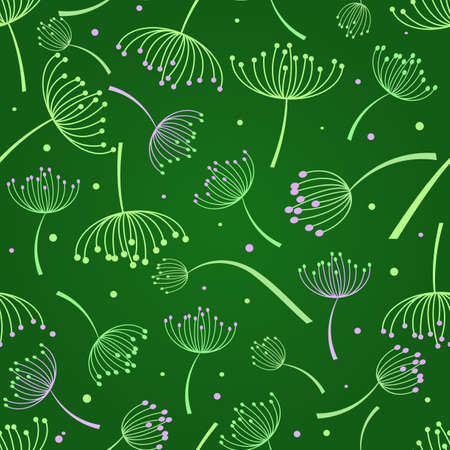 Floral seamless pattern with weeds on dark green backgroundのイラスト素材