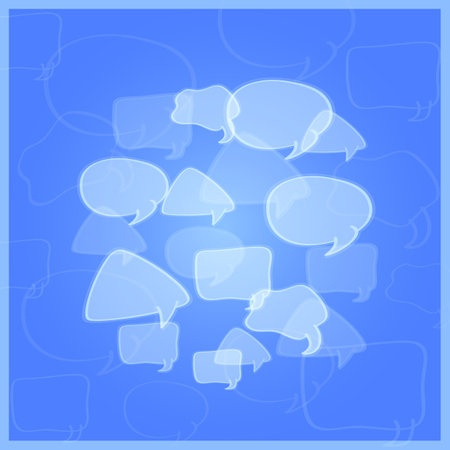 Social Networking Media Chat Icons. Communication Concept. Group of Transparent Speech Bubbles Messageのイラスト素材