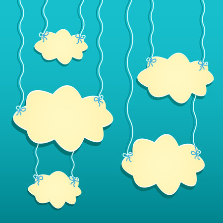 Yellow Clouds Hanged Up by White Threads in Sky. Vectorのイラスト素材