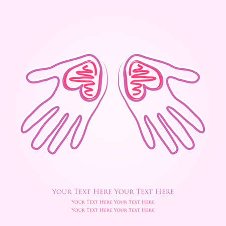 Hand Palm Silhouette with Red Heart. Health Conceptのイラスト素材