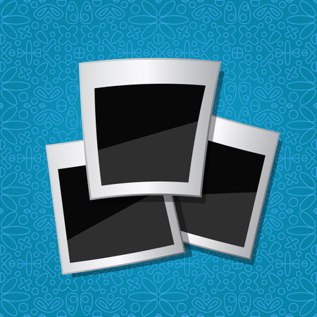 Retro Photo Cards on Blue Pattern Wallpaper. Vector Illustrationのイラスト素材
