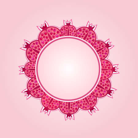 Card with Pomegranates in Circle and Place for Text. Vector Illustrationのイラスト素材