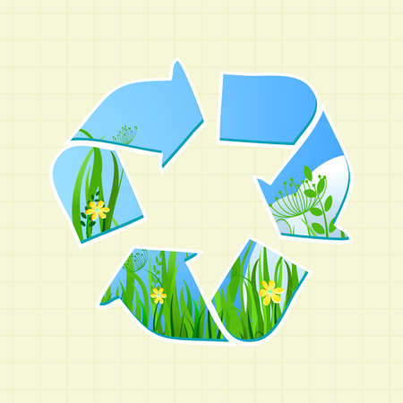Recycle Sign with Grass and Sky. Pollution on Earth Conceptのイラスト素材