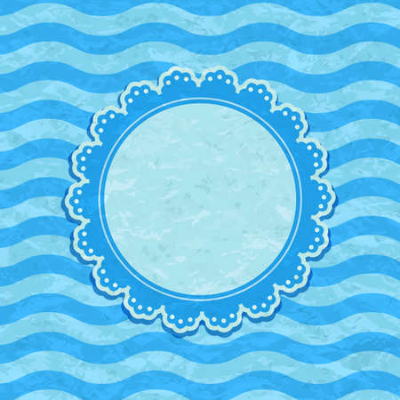 Old Scratched Blue Invitation Card with Round Label on Wavy Backgroundのイラスト素材