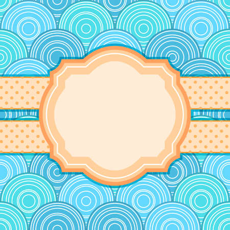 Invitation Card with Label for Text on Blue Seamless Pattern with Circles. Vector Illustrationのイラスト素材
