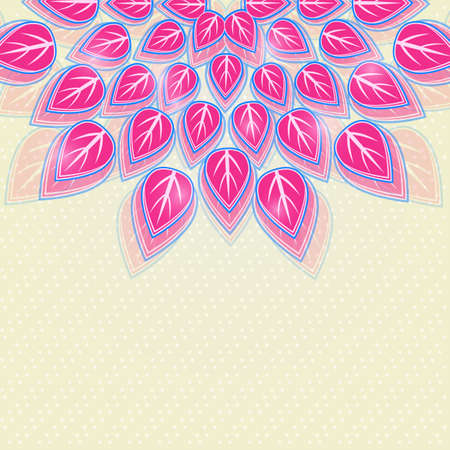 Half Circle Composed of Pink Leaves. Vector Invitation Card with Place for Textのイラスト素材