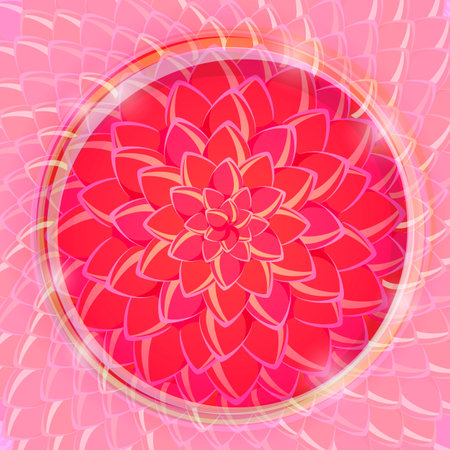 Round Label on Big Pink Flower. Light Floral Background. Invitation Cardのイラスト素材