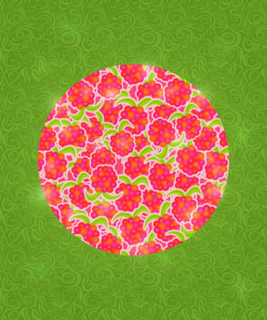 Abstract Circle with Berries. Juicy Pink Raspberry Invitation Cardのイラスト素材