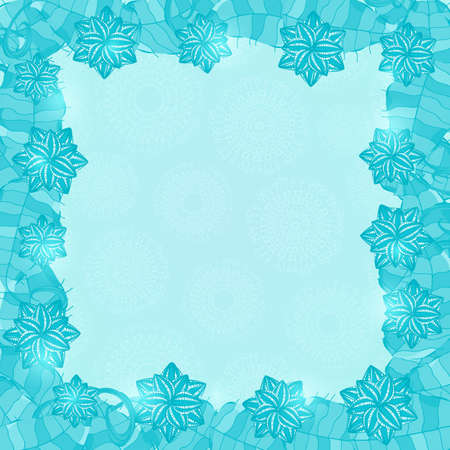 Blue Flower with Leaf Frame Invitation Card. Vector Floral Brochureのイラスト素材