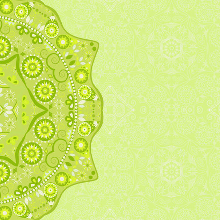 Green Invitation Card Backdrop with Mandale Decor element. Vector Illustrationのイラスト素材