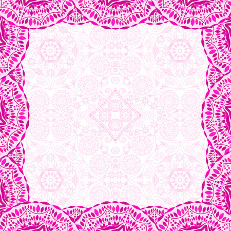 Invitation Card with Lace Pink Decoration Frame and Place for Text on Black Background. Vector Illustrationのイラスト素材