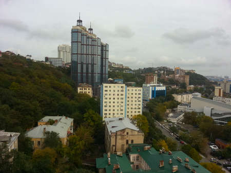 View of the city of Kiev from the height of the bird's flightの写真素材