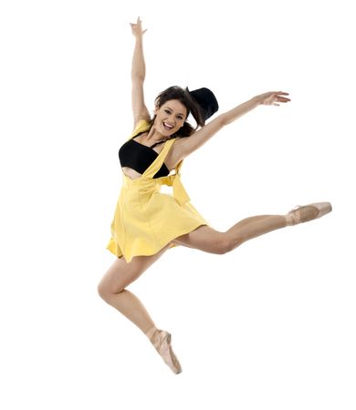 Beautiful young dancer dancing on white の写真素材