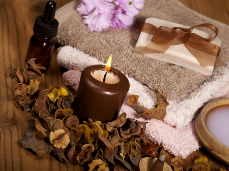 Spa background in the range of brown and pink.の写真素材